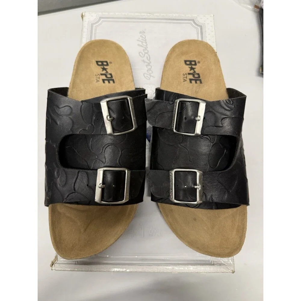 Rare Bape Sta A Bathing Ape x Tatami Birkenstock Sz 8 Rare Sandals Black NIB